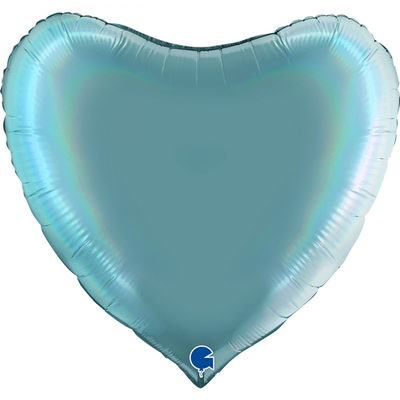 Фольга сердце 36" Голографичный платиновый Морской Тенериф в Инд. упаковке (Grabo) 360Р02RHTS фото
