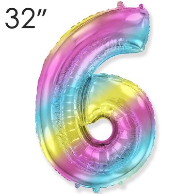 Фольга 32" Радуга градиент цифра 6 (Flexmetal) 32-FM-Rainbow-6 фото