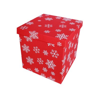 Подарочная коробка двусторонний картон "Новый год красная снежинки" (25х25х25) kor-NGKS-25-25 фото
