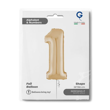 Фольга 26" Белое золото цифра 1 (Grabo) (в Инд.уп) 262901WHG P фото