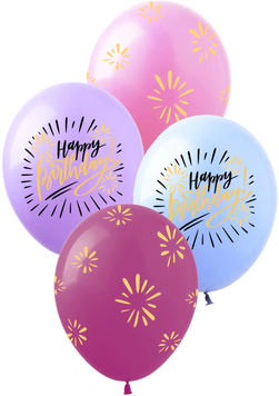Кульки ТМ Show (5 ст.) 12" (Happy Birthday Фейєрверки) (100 шт.) SDR-131 фото