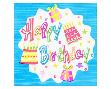 Салфетки "Happy Birthday на голубом фоне" (33х33) (15 штук) 756 фото