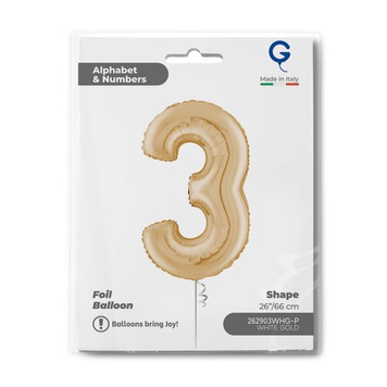 Фольга 26" Белое золото цифра 3 (Grabo) (в Инд.уп) 262903WHG-P фото