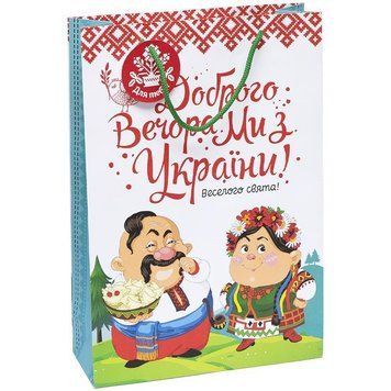 Подарочный пакет "Доброго вечора, ми з України" 24х35х9 см (1 штука) офсет GB22-24359-23 фото