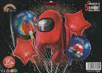 Набор фольгированных шариков (Космонавтики красный) 5 шт. (Китай) (в инд. упаковке) 8010 фото