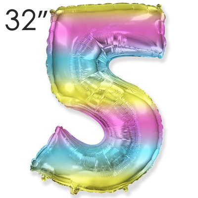 Фольга 32" Радуга градиент цифра 5 (Flexmetal) 32-FM-Rainbow-5 фото