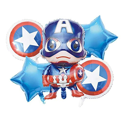 Набор шариков фольгированных Малыш Капитан Америка 5 шт (Китай) (в инд. упаковке) FF-TAZ019 фото