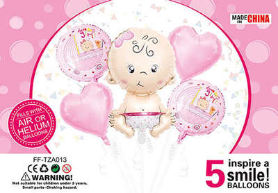 Набір кульок фольгованих Немовля Дівчинка 5 шт (Китай) (в індив. упаковці) FF-TAZ013 фото