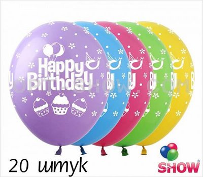 Шары (20 шт.) ТМ Show (5 ст.) 12" (Happy Birthday Кексики) SDR-50-20 фото