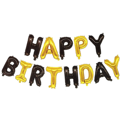 Фольгированная фигура буквы "Happy birthday" Набор букв (Чёрно-золотые 40 см) 35039 фото