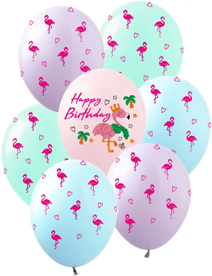 Шары ТМ Show (1 ст.) 12" (Happy Birthday Фламинго) (100 шт.) SDR-136 фото