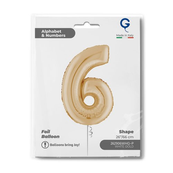 Фольга 26" Белое золото цифра 6 (Grabo) (в Инд.уп) 262906WHG-P фото
