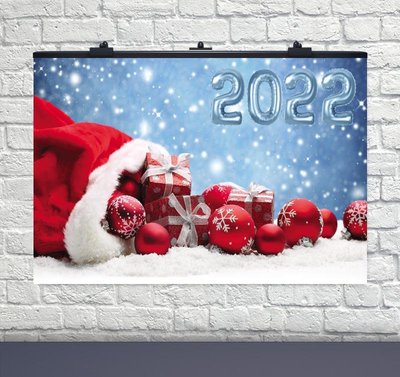 Плакат для свята 2022 мешок с подарками 75х120 см 6008-0003 фото
