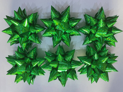 Набор бантов 10 см Елка Лазер зеленый (6шт/уп) 6531 фото