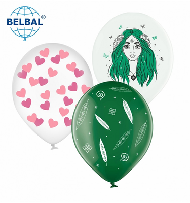 Повітряні кульки KDI 12" - 30 см (Лісова дівчинка-зелена, прозорий, білий) (25 шт) 258-0329 фото