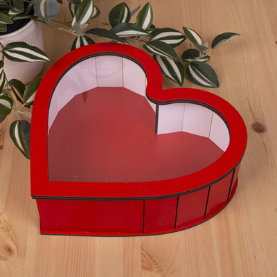 Декоративная коробка сердце "Красная с прозрачной крышкой" (средняя) 6906-1 фото
