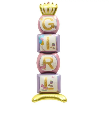 Стоячая фольгированная фигура "Кубики с короной Girl розовые" в инд. уп. T-309 фото
