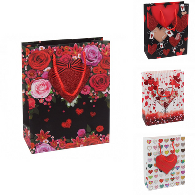 Подарочный пакет маленький "Бирка с сердцем,розовые,красные розы" микс 18х23х8 см 31-10812 фото