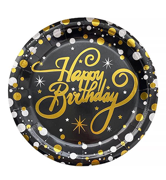 Тарелки "Happy birthday на чёрном" (18,0 см)(10шт-уп) 3458 фото