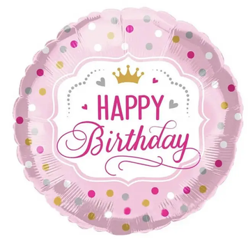 Міні Фольга 10" (25см) "Happy Birthday з короною рожева" (Китай) 18364 фото