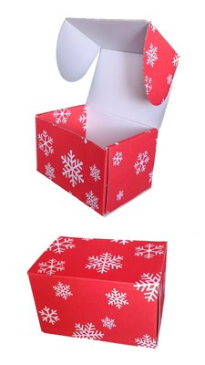 Подарочная коробка самосборная маленькая "Новый год красная снежинки" (16х11х10) двусторонний картон korS-NGKS-16 фото