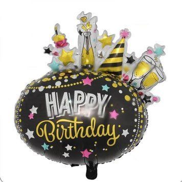 Фольгована фігура "Овал чорний happy birthday в інд. уп." Китай 5329 фото