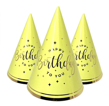 Святковий ковпак "Happy Birthday золото на Жовтому"(10 шт/уп) 99751 фото