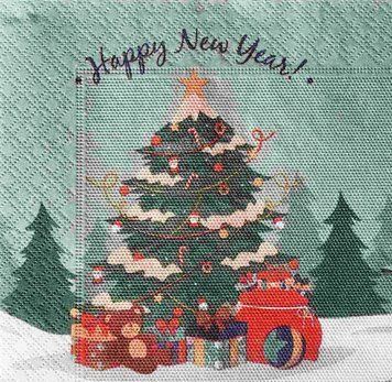 Серветки новорічні "HNY ялинка з подарунками на м'ятному" (33х33) (20 штук) v9914 фото