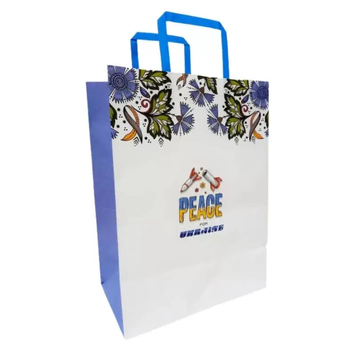 Подарочный пакет "Крафт белый Peace for Ukraine" 25х15х34.5 см (1 штука) GB253415-34 фото