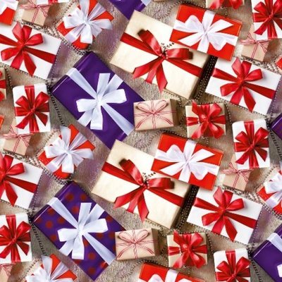 Упаковочная подарочная бумага "Подарки красно-белые" (25л) papir-138 фото