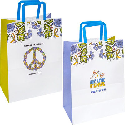 Подарочный пакет "Крафт белый Peace for Ukraine" 25х15х34.5 см (1 штука) GB253415-34 фото
