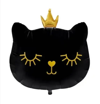 Фольгированная фигура "Кошка Черная с короной МАЛЕНЬКАЯ 54х48 см" Китай (в инд. упаковке) К-5149 фото