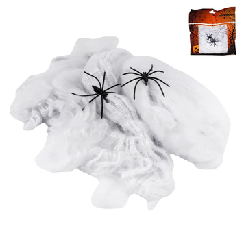 Декоративная паутина с двумя пауками на Halloween "Белая" 20г 6125 фото