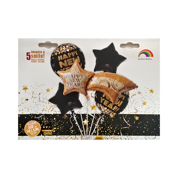 Набор шариков фольгированных "Happy NEW YEAR" 5шт. (Китай) (в инд. уп.) 5-81540 фото