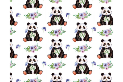 Упаковочная подарочная бумага "Панда с цветами" (25л) papir-77 фото