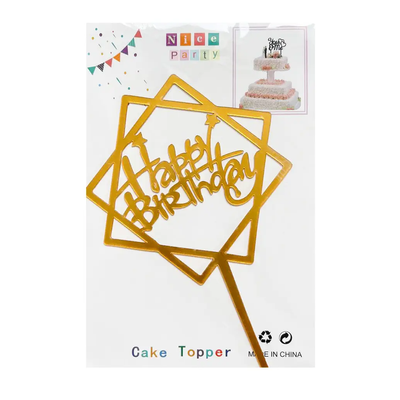 Топпер для торта золото "Happy Birthday ромб",15*10 см top27-9g фото