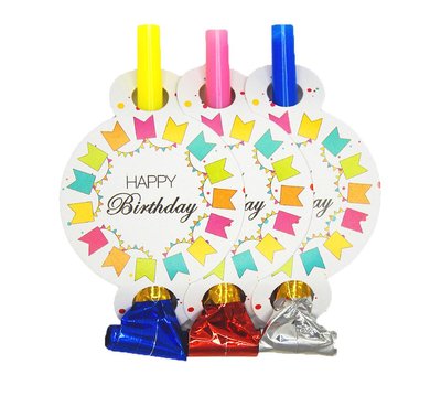 Праздничный язычок-гудок "Happy Birthday цветные флажки в кругу" (6 шт/уп) 4585 фото