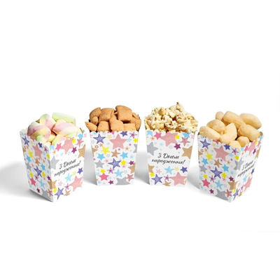 Коробочки для сладостей Happy Birthday (звезды на белом) 7007-0050 фото