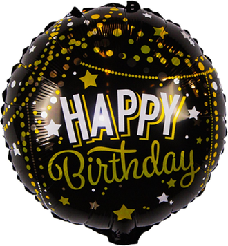Фольга 18" (45см) "Happy birthday Золото на чорному" (Китай) 4681-1 фото