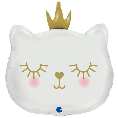 Фольгированная фигура большая Кошечка с короной Белая (Grabo) 3207-3326 фото