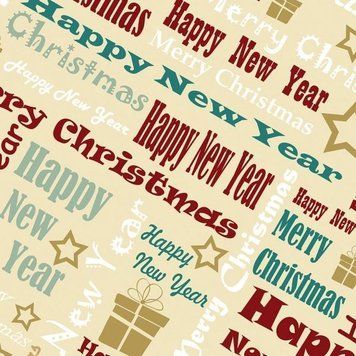 Упаковочная подарочная бумага "Надписи на бежевом New year" (25л) papir-119 фото