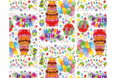 Упаковочная подарочная бумага "Торт и подарки happy birthday" (25л) papir-51 фото