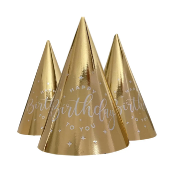 Святковий ковпак Хром "Happy Birthday Золото Срібне тиснення" (10 шт/уп) 6818 фото
