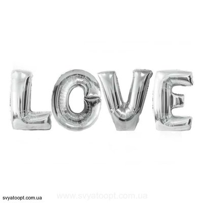 Фольгированная фигура буквы "LOVE" Набор букв (Серебро, 4 букв, 80 см) 3327 фото