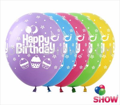 Шары ТМ Show (5 ст.) 12" (Happy Birthday Кексики) (100 шт.) SDR-50 фото