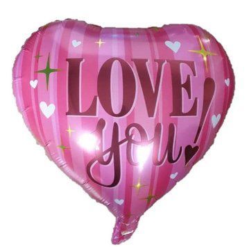 Фольга 18" (45см) серце "I love you рожеві смужки" (Китай) 7097 фото