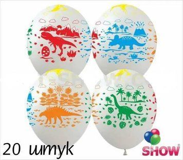 Кульки (20 шт.) ТМ Show (5 ст.) 12" (Динозаври на білих кульках) DM-3-20 фото