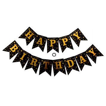 Гірлянда літери Happy Birthday чорна з золотими зірками 6824 фото