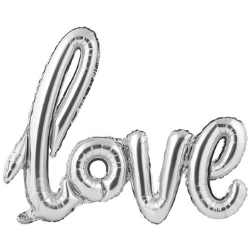 Фольгированная надпись ПРОПИСНАЯ "Love" БОЛЬШАЯ 67х101 см (Серебряная) 5077 фото