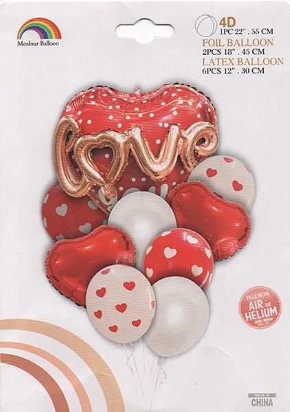 Набор шариков фольгированных+латекс (сердца I Love you) 9 шт (Китай) (в инд. упаковке) F-150 фото